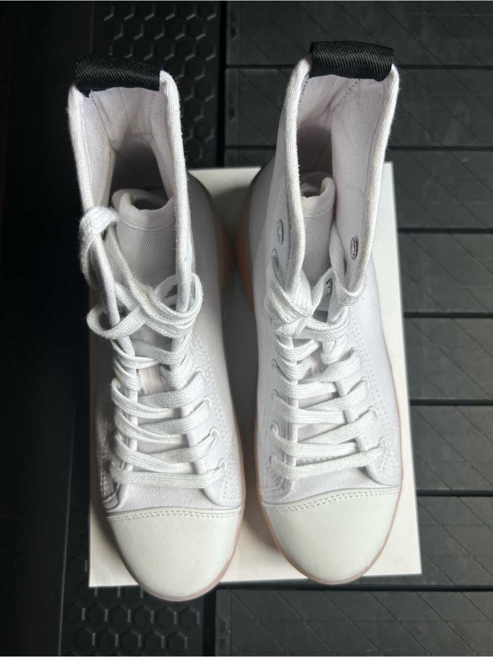 Truffle Collection canvas chunky lace up boot White High-Top Canvas Platform